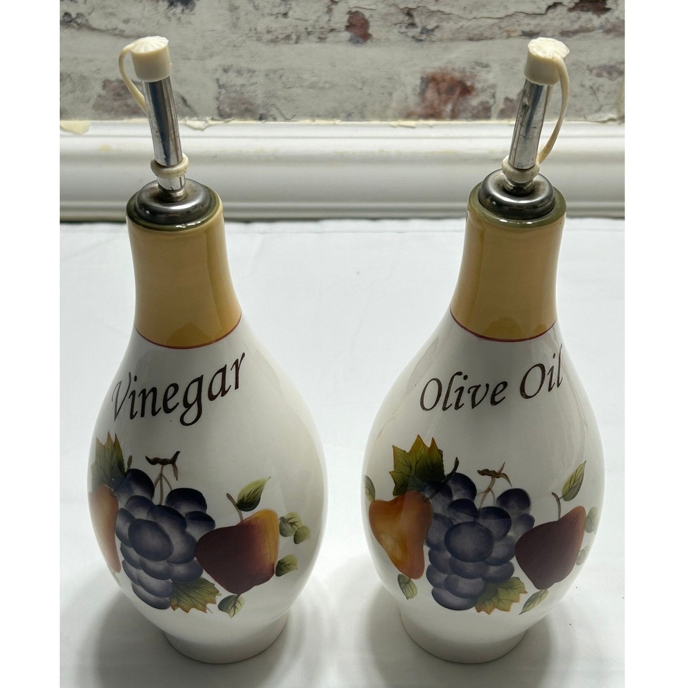 Sonoma Villa Oil Vinegar Cruet Set Home Interiors Fruit Motif Good Earthenware